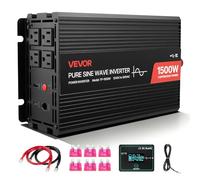 VEVOR Inversor de Corriente 1500 W Inversor de Onda Sinusoidal Pura 12 V CC a 230 V CA, Convertidor de Cargador para Coche con Control Remoto, Puerto USB, 2 Salidas de CA, Puerto Tipo C para Camión