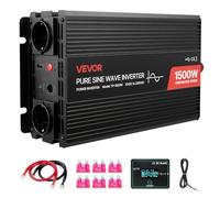 VEVOR Inversor de Corriente 1500 W Inversor de Onda Sinusoidal Pura 12 V CC a 230 V CA, Convertidor de Cargador para Coche con Control Remoto, Puerto USB, 2 Salidas de CA, Puerto Tipo C para Camión