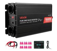VEVOR Inversor de Corriente 1500 W Inversor de Onda Sinusoidal Pura 12 V CC a 230 V CA, Convertidor de Cargador para Coche con Control Remoto, Puerto USB, 2 Salidas de CA, Puerto Tipo C para Camión