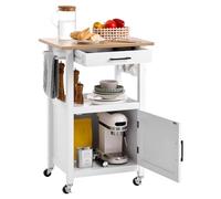 VEVOR Isla de Cocina con Armario de Una Puerta, con Cajón, Toallero y Ganchos, Mesa Portátil con Ruedas Giratorias, con Soporte para Microondas para Comedor, 45 x 59 x 91 cm, Blanco, Carga 62 kg