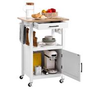 VEVOR Isla de Cocina con Armario de Una Puerta, con Cajón, Toallero y Ganchos, Mesa Portátil con Ruedas Giratorias, con Soporte para Microondas para Comedor, 45 x 59 x 91 cm, Blanco, Carga 62 kg