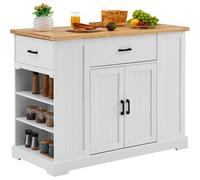 VEVOR Isla de Cocina de Madera con Carrito y Gabinete de Almacenamiento, Mesa de Cocina Rústica con Estante Ajustable, Cajón, para Comedor, Cocina, Sala de Estar, Color Blanco, 1170 x 560 x 910 mm