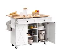 VEVOR Isla de Cocina con Carrito Ruedas Mesa Cajón y Hojas Abatibles Blanco