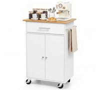 VEVOR Isla de Cocina Móvil con 1 Cajón Encimera de 60 x 38 x 1,5 cm Blanco, Carrito de Cocina con Toallero, Ruedas con Freno, 2 Puertas y Ganchos, Estante Ajustable, De Tablero de MDF, para Comedor