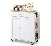 VEVOR Isla de Cocina Móvil con 1 Cajón Encimera de 64 x 38 x 1,5 cm Blanco, Carrito de Cocina con Especiero, Toallero, Ruedas con Freno y 2 Puertas, Estante Ajustable, De Tablero de MDF, Para Comedor