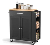 VEVOR Isla de Cocina Móvil con 1 Cajón Encimera de 64 x 38 x 1,5 cm Negro | Carrito de Cocina con Especiero, Toallero, Ruedas con Freno y 2 Puertas, Estante Ajustable, De Tablero de MDF, Para Comedor