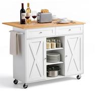VEVOR Isla de Cocina Móvil con 2 Cajones Encimera de 100 x 39,5 cm Blanco | Encimera Plegable 29,5 cm, con Toallero, Ruedas Giratorias de 360° y 2 Puertas, Estante Ajustable, De Madera de Ingeniería