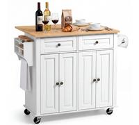 VEVOR Isla de Cocina Móvil con 2 Cajones Encimera de 90 x 39,5 cm Blanco | Encimera Plegable, con Especiero, Toallero, Ruedas y 4 Puertas, Estante Ajustable, De Madera de Ingeniería, Para Comedor