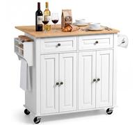 VEVOR Isla de Cocina Móvil con 2 Cajones Encimera de 90 x 39,5 cm Blanco | Encimera Plegable, con Especiero, Toallero, Ruedas y 4 Puertas, Estante Ajustable, De Madera de Ingeniería, Para Comedor