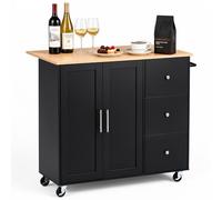VEVOR Isla de Cocina Móvil con 3 Cajones Encimera de 100 x 39,5 cm Negro | Encimera Plegable 22 cm, con 2 Puertas y Ruedas Giratorias de 360°, Estante Ajustable, De Madera de Ingeniería, Para Comedor