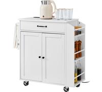 VEVOR - Isla de cocina portátil con ruedas, carrito de 32" con armario de almacenamiento, mesa con ruedas y toma de corriente, especiero, toallero, estante ajustable, cajón, islas portátiles con rueda