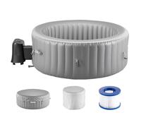 VEVOR Jacuzzi Inflable 4 a 6 Personas, Redondo, Portátil, para Exteriores, 2080 x 660 mm, con 130 Chorros Relajantes, Filtro, Cubierta y Tapete, Panel de Control Multifunción, PVC, Gris, 1000 L