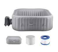 VEVOR Jacuzzi Inflable para 4 a 6 Personas, Cuadrado, 1850 x 660 mm, Portátil, para Exteriores, con 130 Chorros Relajantes, Filtro, Cubierta y Tapete, Panel de Control Multifunción, de PVC, Gris