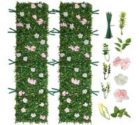 VEVOR Jardín Vertical Artificial 61 x 243,8 cm, Panel Decorativo de Pared 2 Unidades, Hojas Verdes y Flores Rosadas y Blancas, Planta de Decoración para Bodas Fiestas Exterior Interior Terraza Hogar