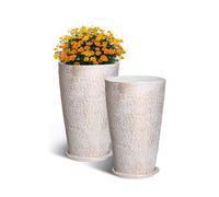 VEVOR Jardineras Altas de 530 mm 2 Piezas Jardineras Grandes para Plantas Jardineras Redondas Cónicas para Porche Delantero Macetas para Plantas de Árboles Diseño Moderno Drenaje Incorporado, Beige