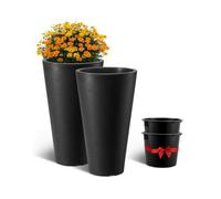 VEVOR Jardineras Altas de 590 mm 2 Piezas Jardineras Grandes para Plantas Jardineras Redondas Cónicas para Porche Delantero Macetas para Plantas de Árboles Diseño Moderno Drenaje Incorporado, Negro