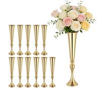 VEVOR Jarrones Decorativos, Paquete de 12 Piezas, Florero de Trompeta Metálico Dorado, Altura de 55 cm, Centro de Mesa para Boda, Decoración para Banquete Ceremonia Fiesta Recepción Exhibición Hogar