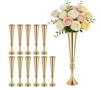 VEVOR Jarrones Decorativos, Paquete de 12 Piezas, Florero de Trompeta Metálico Dorado, Altura de 55 cm, Centro de Mesa para Boda, Decoración para Banquete Ceremonia Fiesta Recepción Exhibición Hogar