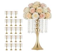 VEVOR Jarrones Decorativos, Paquete de 20 Piezas, Floreros de Metal Dorados con Cadena de Cristal, Altura de 33,5 cm, Centro de Mesa para Boda, Decoración para Banquete Ceremonia Fiesta Recepción