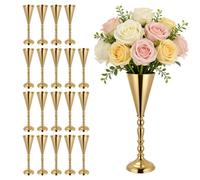 VEVOR Jarrones Decorativos, Paquete de 20 Piezas, Floreros de Trompeta de Metal Dorados, Altura de 43 cm, Centro de Mesa para Boda, Estilo Elegante, Decoración para Banquete Ceremonia Fiesta Recepción