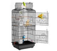 VEVOR Jaula Grande para Pájaros Loros de 45,7 x 35,5 x 92,5 cm con Parte Superior Abierta, Jaula Colgante de Viaje con Columpio y Percha para Periquitos, Pinzones, Canarios, Agapornis, Negro