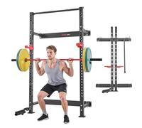 VEVOR Jaula de Potencia Plegable de Pared para Sentadillas, con Soporte a Minas Terrestres, Ganchos en J Ajustables y Barra de Dominadas para Gimnasio en Casa, Carga 454 kg, 1220 x 760 x 2210 mm
