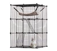 VEVOR Jaula Grande para Gatos de 3 Niveles 711 x 711 x 1041 mm, Recinto Duradero con Alambre de Metal Desmontable con Hamaca Grande y 2 Escaleras con Rampa para Gatos y Otros Animales Pequeños, Negro