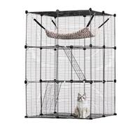 VEVOR Jaula Grande para Gatos de 3 Niveles 711 x 711 x 1041 mm, Recinto Duradero con Alambre de Metal Desmontable con Hamaca Grande y 2 Escaleras con Rampa para Gatos y Otros Animales Pequeños, Negro