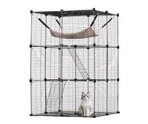 VEVOR Jaula Grande para Gatos de 3 Niveles 711 x 711 x 1041 mm, Recinto Duradero con Alambre de Metal Desmontable con Hamaca Grande y 2 Escaleras con Rampa para Gatos y Otros Animales Pequeños, Negro