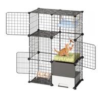 VEVOR Jaula para Gatos de 3 Niveles 71,1 x 45,5 x 104,1 cm Recinto de Gatos, con Plataformas Caja Pequeña, Alambre Grueso de Metal, Parque para Mascotas Pequeñas, para Comer Jugar Descansar, Negro