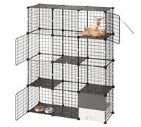 VEVOR Jaula para Gatos de 4 Niveles 104,1 x 35,5 x 139,7 cm Jaula de Metal, con Puertas Plataformas y Caja Pequeña, Conectores Reforzados, Parque de Gatos, para Trepar Jugar Descansar, Color Negro
