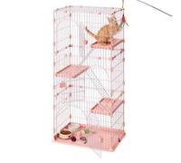 VEVOR Jaula para Gatos de 4 Niveles 84 x 60,5 x 163,5 cm Recinto para Gatos, con Plataformas y Escaleras, Puertas con Cerrojo, Alambre Metálico, Parque de Mascotas para Jugar Descansar, Color Rosado