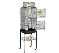 VEVOR Jaula Grande para Pájaros de 45,7 x 35,5 x 151 cm con Parte Superior Abierta y Soporte con Ruedas, Jaula de Acero para Pájaros con Bandeja Extraíble, Jaula para Periquitos con 4 Perchas, Negro