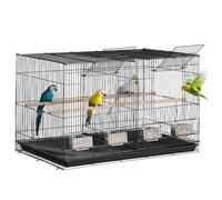 VEVOR Jaula para Pájaros de 760 x 465 x 465 mm, Jaula para Periquitos Pequeños con Divisor, 5 Perchas y 4 Comederos, Jaula para Pájaros de Metal Resistente para Loros, Canarios, Agapornis, Negro
