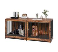 VEVOR Jaula para Perros de 1901 x 670 x 824 mm para Dos Perros con Divisor y Puertas Dobles, Soporte para TV para Jaula para Perros Extragrande para Perros Pequeños, Medianos y Grandes, Marrón
