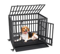 VEVOR Jaula para Perros de Alta Resistencia Jaula de Metal de 107x77x94 cm para Mascotas de Tamaño Mediano a Grande con Ruedas con Cerradura Bandeja Extraíble de 3 Puertas para Interior y Exterior