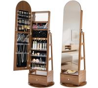 VEVOR Joyero Giratorio de 360°, con Espejo de Cuerpo Entero y Espacio de Almacenamiento, con 2 Llaves, Bolsillos para Accesorios, Compartimentos y Cajones para Guardar Joyas, 550 x 550 x 1655 mm