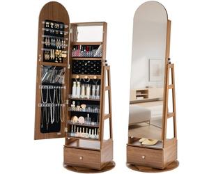 VEVOR Joyero Giratorio de 360°, con Espejo de Cuerpo Entero y Espacio de Almacenamiento, con 2 Llaves, Bolsillos para Accesorios, Compartimentos y Cajones para Guardar Joyas, 550 x 550 x 1655 mm