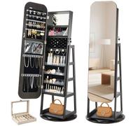 VEVOR Joyero Giratorio de 360°, Independiente, con Espejo de Cuerpo Entero y Espacio de Almacenamiento, con 2 Llaves, Bolsillos para Accesorios y Compartimentos para Joyas, 550 x 550 x 1600 mm