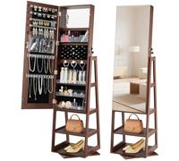 VEVOR Joyero Giratorio Rectangular 360°, con Espejo de Cuerpo Entero y Espacio de Almacenamiento, con 2 Llaves, Bolsillos para Accesorios y Compartimentos para Guardar Joyas, 402 x 370 x 1550 mm