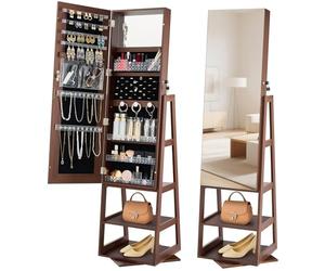 VEVOR Joyero Giratorio Rectangular 360°, con Espejo de Cuerpo Entero y Espacio de Almacenamiento, con 2 Llaves, Bolsillos para Accesorios y Compartimentos para Guardar Joyas, 402 x 370 x 1550 mm