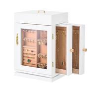 VEVOR Joyero, Joyero Giratorio de 360° con Puerta Magnética, Ventana de Acrílico y 4 Ganchos para Collares Integrados, Asas de Metal, Almohadilla Inferior y Forro de Franela Suave, Color Blanco