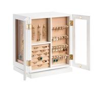 VEVOR Joyero, Organizador de Joyas Giratorio de 360° con 5 Cajones, Ventana de Acrílico, 4 Ganchos para Collares a Cada Lado, Asas de Metal, Almohadilla Inferior y Forro de Terciopelo Suave, Blanco
