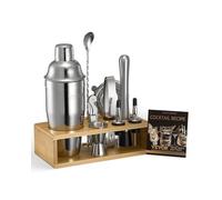 VEVOR Juego Completo de Coctelera, 10 uds, Acero Inoxidable, con Soporte Bambú, Cuchara Mezcladora, Mortero, Medidor, Colador, Vertedor de Licor, Pinza para Hielo, Sacacorchos, 235 x 110 x 260 mm