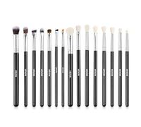 VEVOR Juego de 15 Brochas de Maquillaje para Base, Difuminado y Sombras de Ojos, con Cerdas Sintéticas Suaves, Mango Ergonómico de Madera y Virola de Aluminio, Portátil y Fácil de Transportar