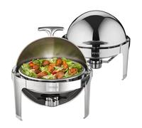 VEVOR Juego de 2 Calientaplatos Redondos de 5,5 L Cada Uno Calentador de Acero Inoxidable para Buffet Recipiente para Mantener Comida Caliente Tapa Enrollable para Autoservicio Buffet Hostelería