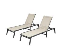 VEVOR Juego de 2 Tumbonas de Exterior, Silla Plegable Reclinable 1110 x 595 x 105 mm 5 Posiciones Ajustables Capacidad Máxima de 181,44 kg, Tumbona Exterior de Aluminio para Playa, Patio, Caqui