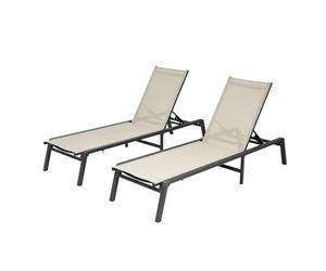 VEVOR Juego de 2 Tumbonas de Exterior, Silla Plegable Reclinable 1110 x 595 x 105 mm 5 Posiciones Ajustables Capacidad Máxima de 181,44 kg, Tumbona Exterior de Aluminio para Playa, Patio, Caqui