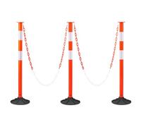 VEVOR Juego de 3 Postes de Tráfico 871 mm Bolardo de Tráfico con Base con Peso y Cadenas Poste de Señalización con Tiras Reflectantes para Aparcamiento, Estadios Deportivos, Lugares de Exhibición