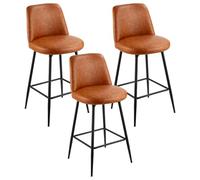 VEVOR Juego de 3 Taburetes de Bar, Silla de Cocina de Piel Sintética con Respaldo y Estructura de Metal, Fácil de Instalar, Carga 136,1 kg, para Cocina, Comedor, Bar, Marrón, 495 x 550 x 980 mm
